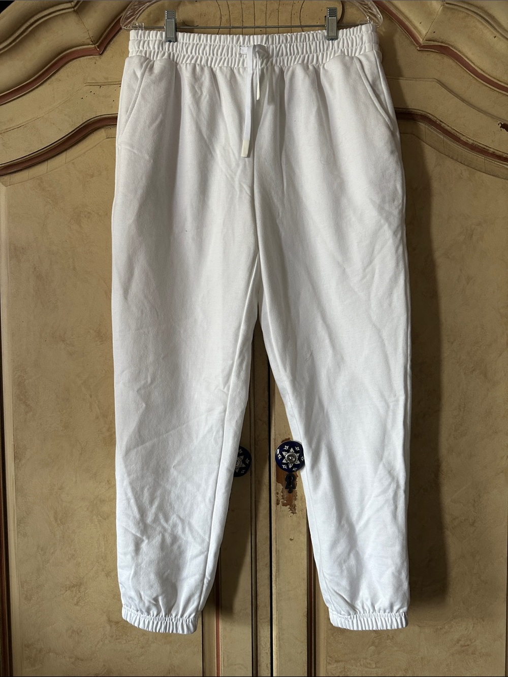 Women's White Elastic Waist Jogger Pants